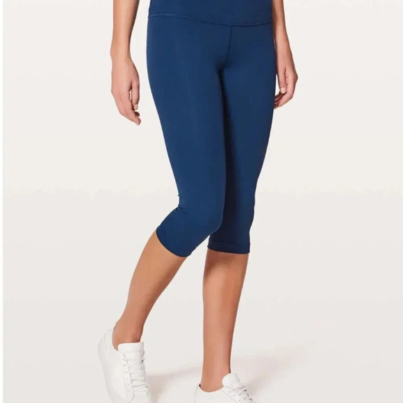 Lululemon Wunder Under Cropped Leggings Hi Rise Tights Luxtreme 17" Onyx Blue 6 - Picture 2 of 7